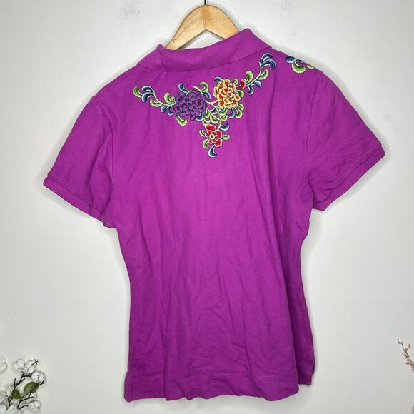 JOHNNY WAS JWLA Lorne Floral Embroidered Polo Top Violet Purple Sz XL $198 {B22} - Picture 3 of 5